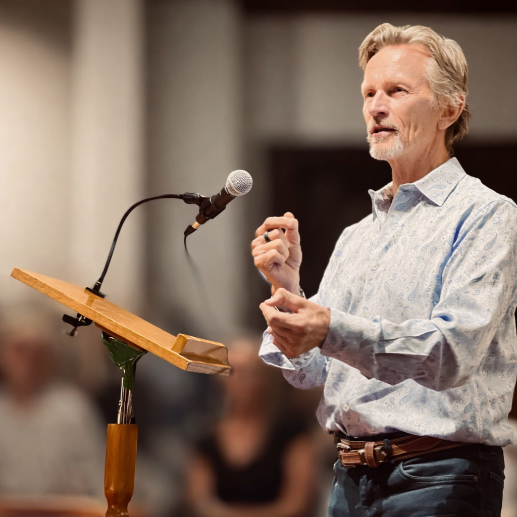 William Poett presenting to a live audience